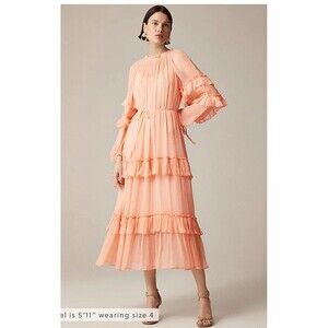J.CREW Tiered Ruffle Dress in Chiffon Size 12 Coral Pastel Beach CI873 READ